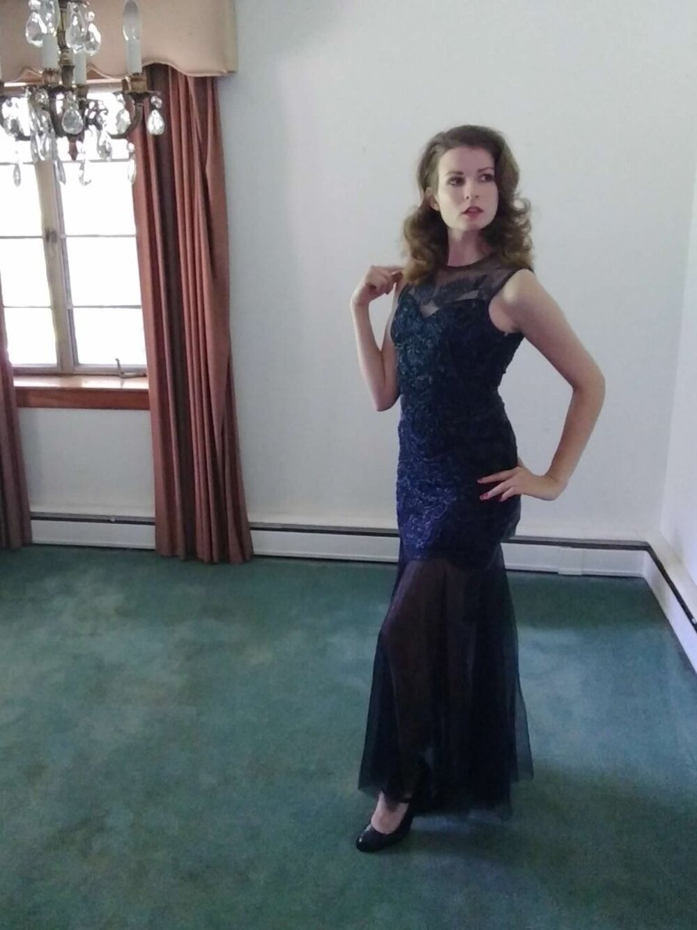 Unique Vintage Navy Blue Sparkly Gown